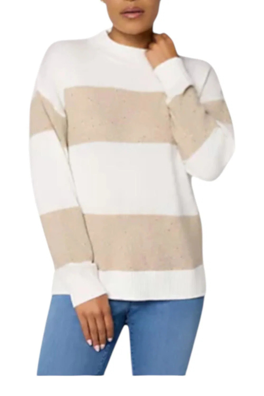 Belles by Kim Gravel Women's Sugarplum Sparkle Striped Sweater Cream - Regular